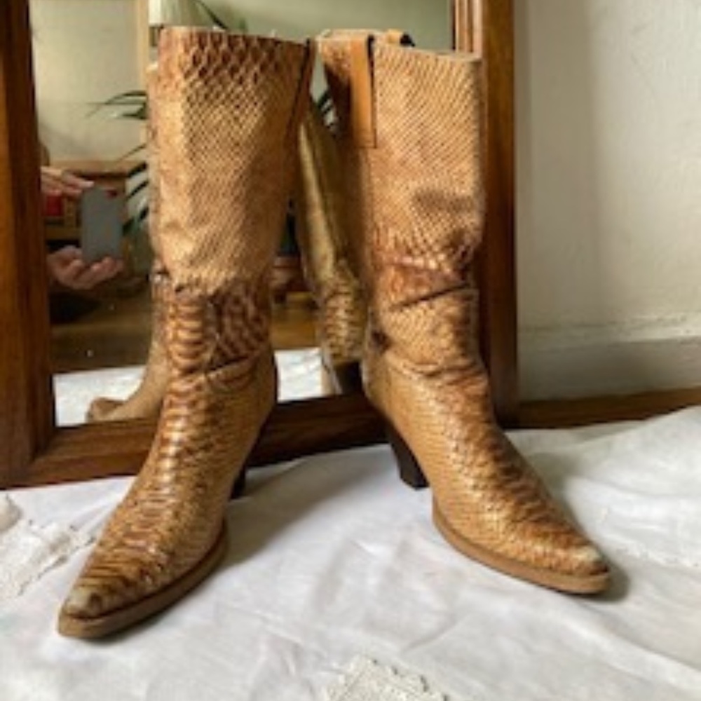 FASHION COWBOY BOOTS made in Italy Stamped Pigskin Size US 10 M, Euro 41